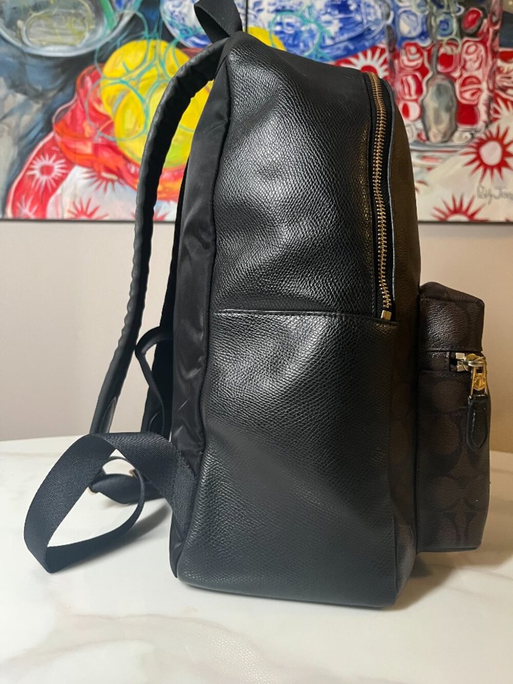 Coach Charlie Backpack Signature Brown Black Canvas Leather Trim - Picture 6 of 13